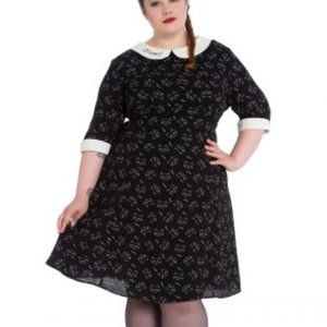 XL Unworn Hell Bunny Matou Cat Print Wednesday Peter Pan Collar Dress Hot Topic